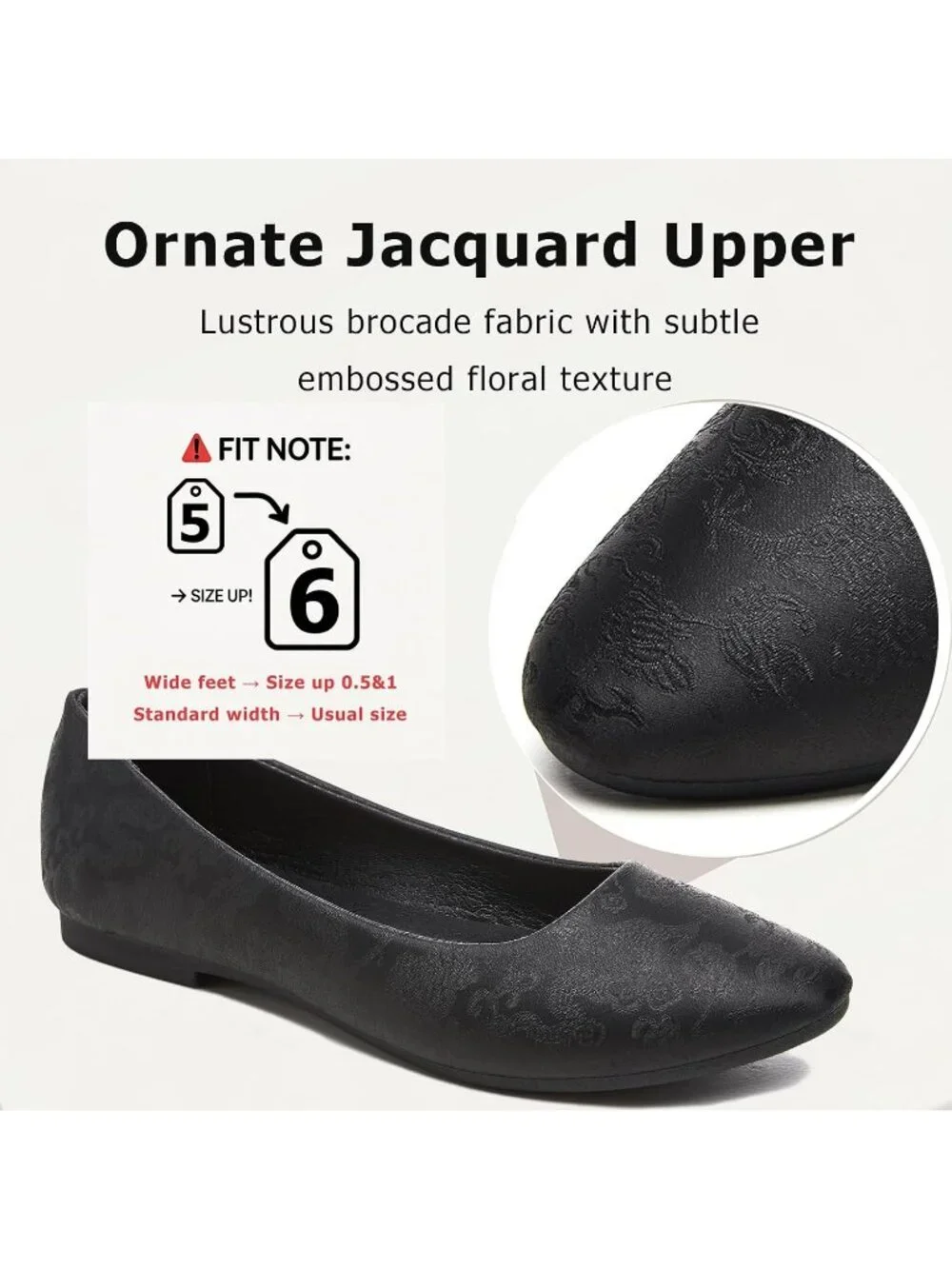 Women's Black Embroidery PU Leather Comfortable Ballet Flat Slip on Casual Shoes